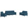 3 Piece Sofa Set with Cushions and Neck Rollers Blue Velvet