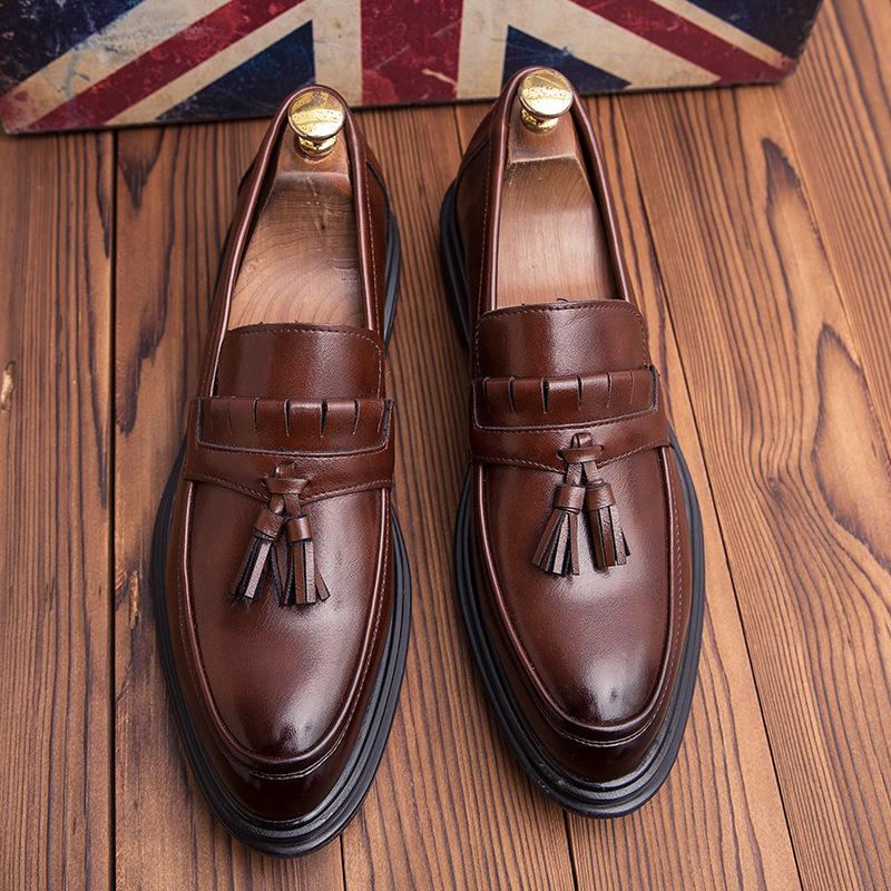 

Summer Brock men s shoes Korean version of British trendy shoes casual business pointed leather shoes men s breathable black wedding shoes 46 коричневый