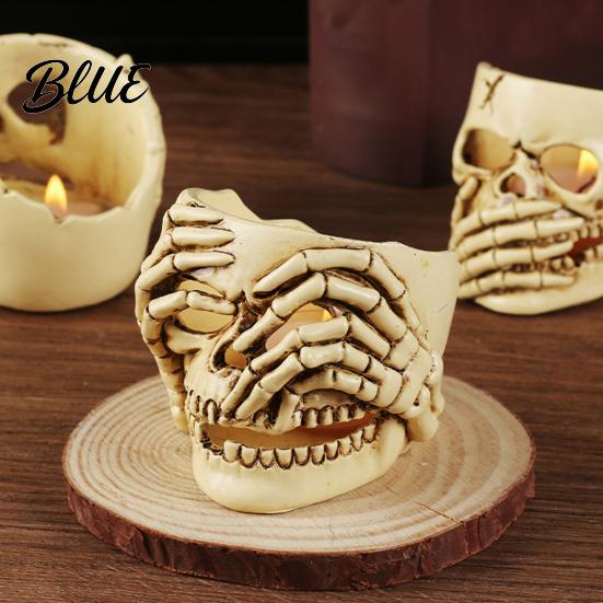 Reusable Halloween Ornaments Skull Candle Holder Decor Resin Gothic Table Ornament Spooky Shelf Party Supplies Decor for Home Trick or Treat