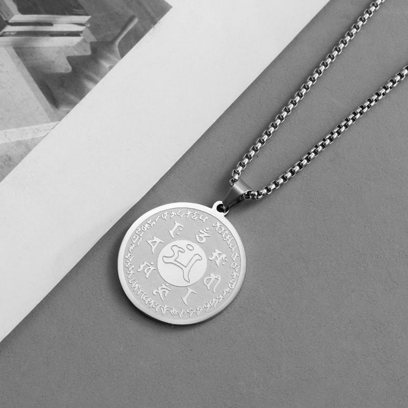 Retro Buddha Amulett Anhänger Manjushri Bodhisattva Sutra Runde Platte Titanstahl Halskette