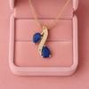 Blue Sapphire Dual Drop Wave Design Pendant - Stelring Silver