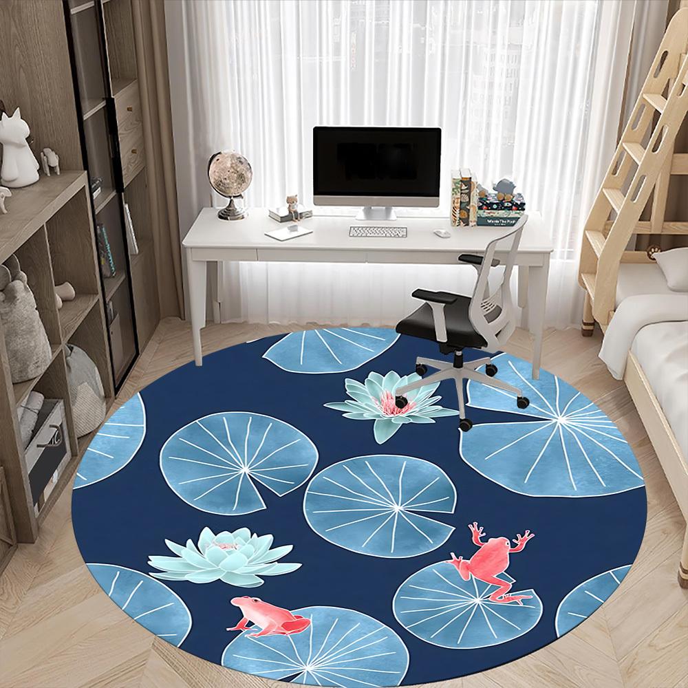 1pc Frog Lily Office Round Area Rug, Under Office Chairs Bedroom Living Room Home Decor, Room Deco, Available in Various Sizes