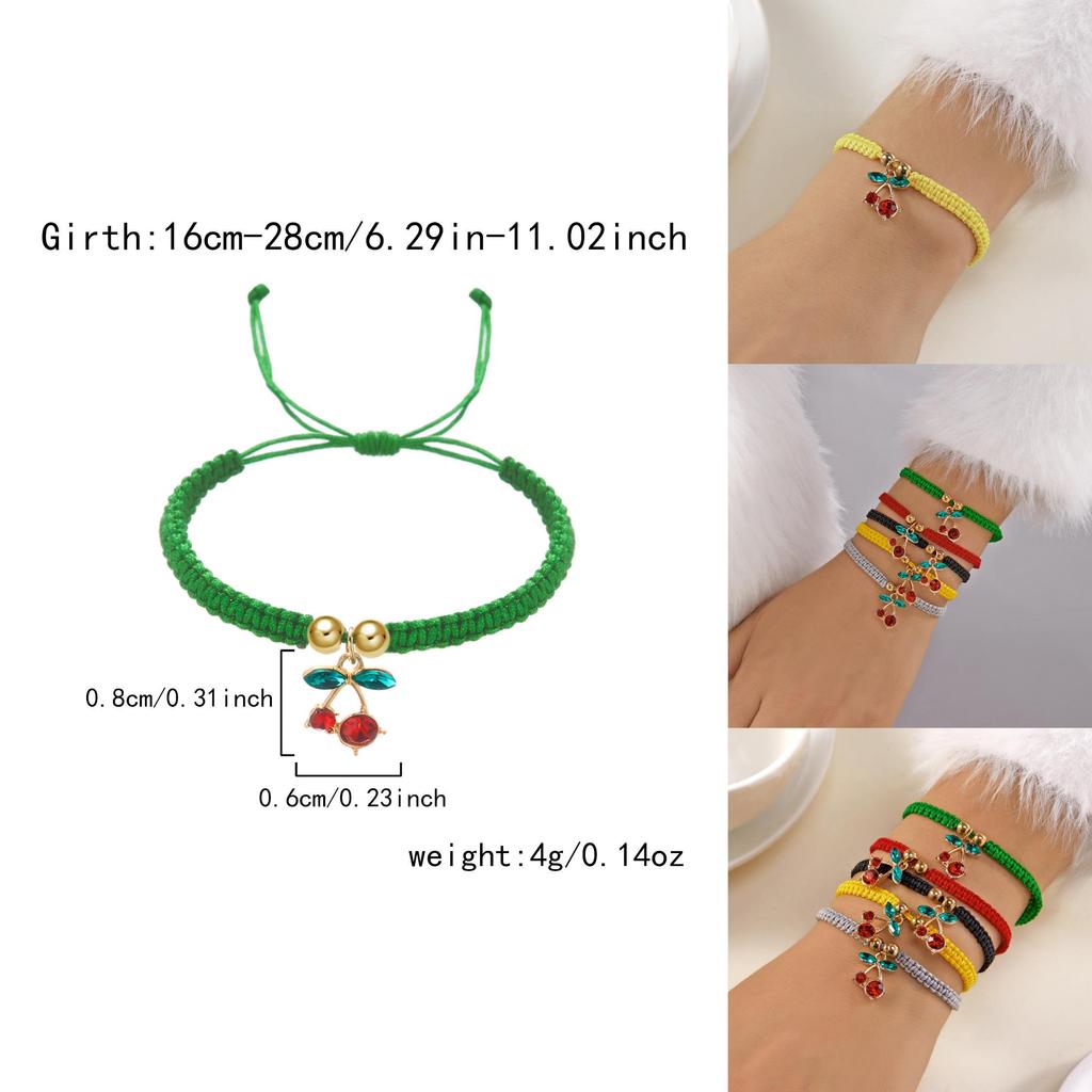 Traditional Handmade Woven Cord Bracelet With Cherry Motif For Women And Festivals