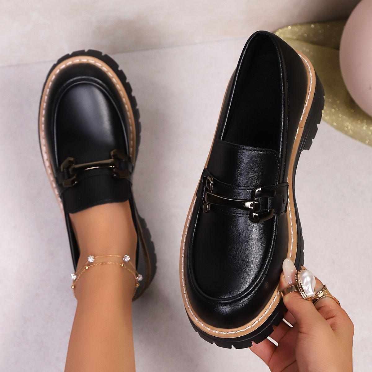 

2025 новые весенне-осенние лоферы большого размера, повседневные, полированные, в британском стиле, женская обувь на толстом каблуке и толстой подошве, внешняя торговля, ретро 43 чёрный