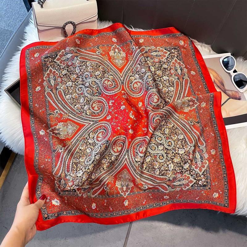 70x70cm Lightweight Silk-Look Square Scarf Women French Chic Hair Band Office Accessory Viscose 96%