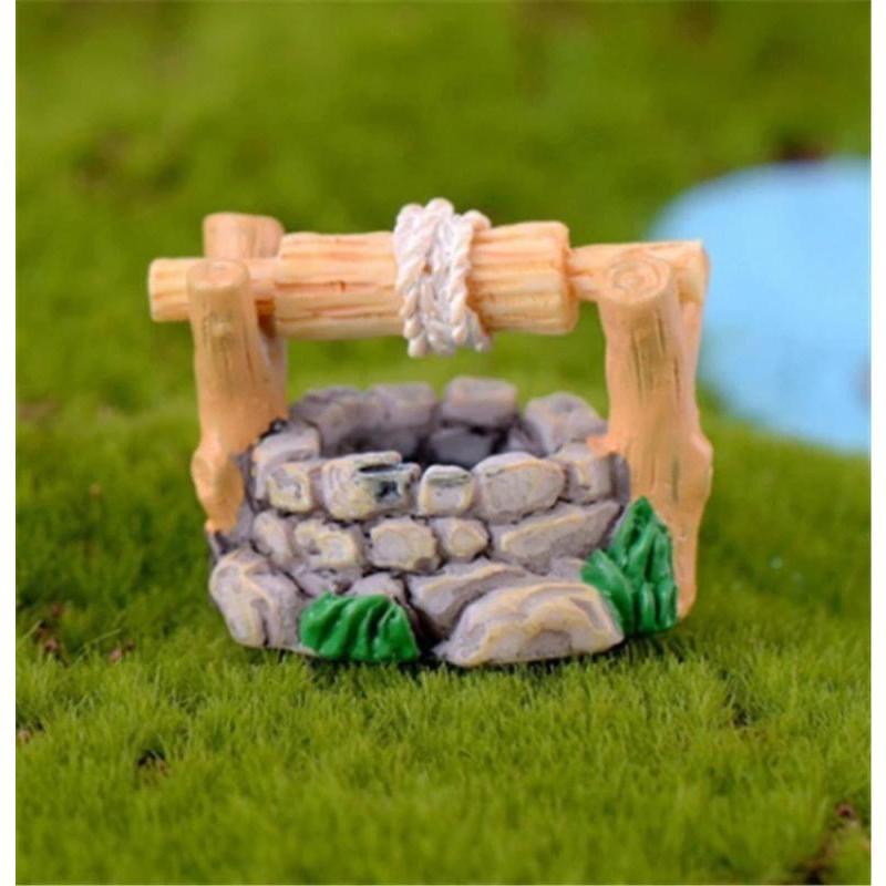 2Pcs Micro Landscape Retro Water Well Resin Ornament Aquarium Tank Decoration Landscape Water Well Ornament Flower Pot Decor