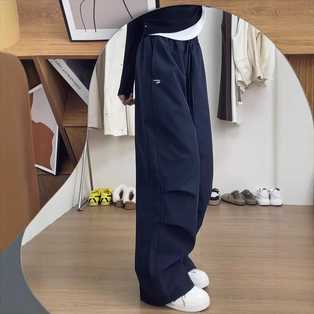 

Women s American Retro Wide-Leg Work Pants - Casual, Loose, Floor-Length Parachute Style S Premium темно-синього кольору