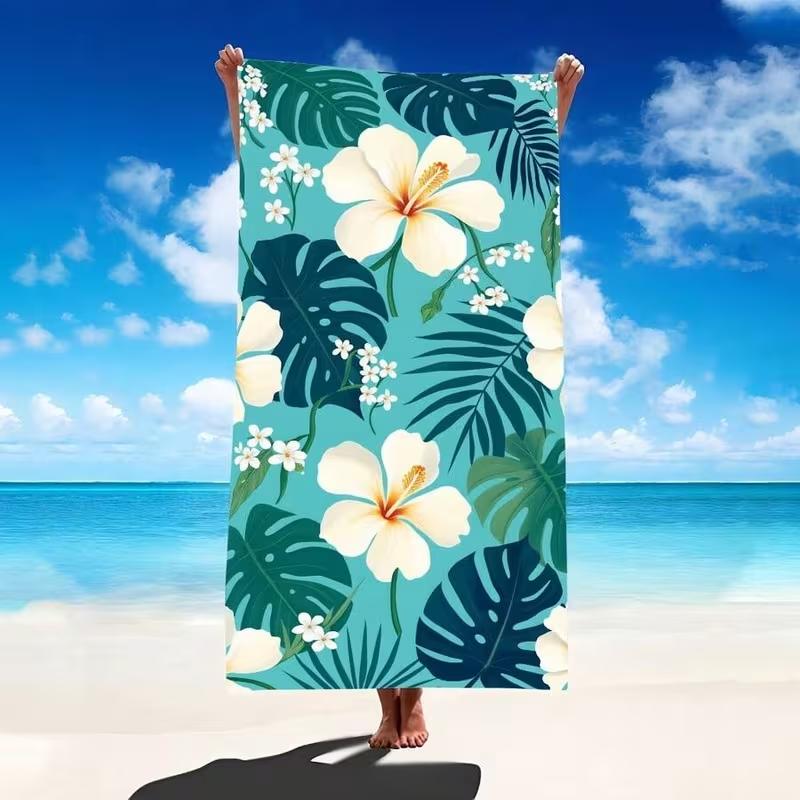 Fresh Green Monstera Leaf Beach Towel Sand Free Towel Tropical Palm Leaves Botanical Print Blanket for Summer Beach