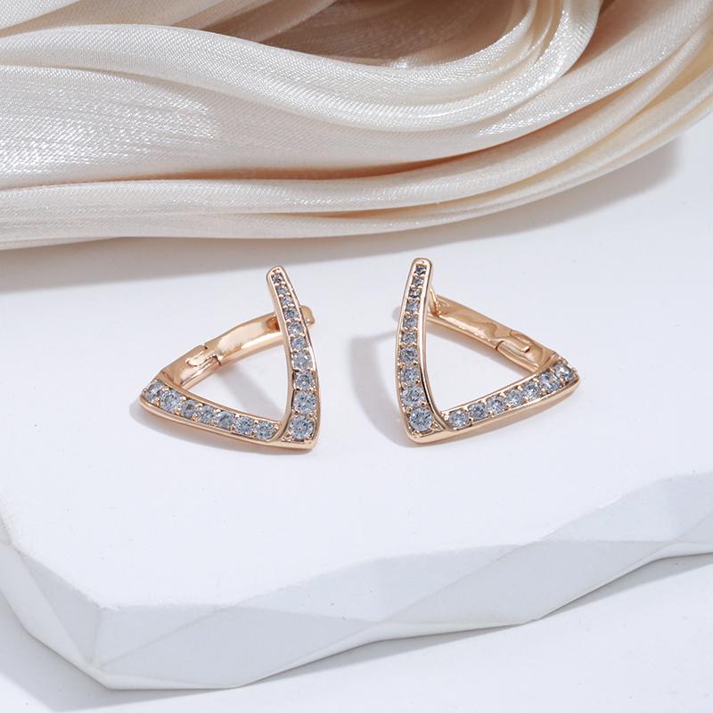 Kinel Vintage Geometric Rose Gold Color Clip Earrings For Women Natural Zircon Trendy Jewelry
