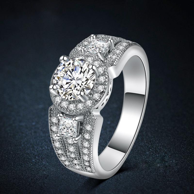 Luxry Wedding Ring Set for Bridal Sliver Color Engagement Promise Marriage Ring Crystal Zircon For Women Dropship R516