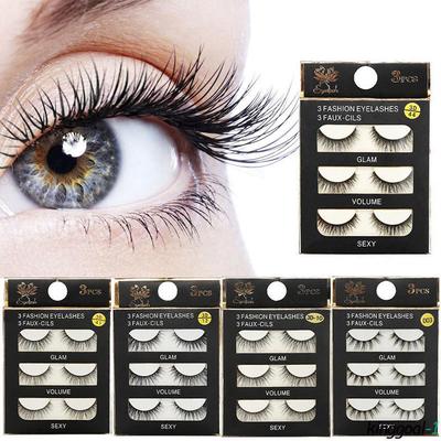 3 Pairs 3D Black Natural Fake Eyelashes Ladies Makeup Handmade False Eye Lashes