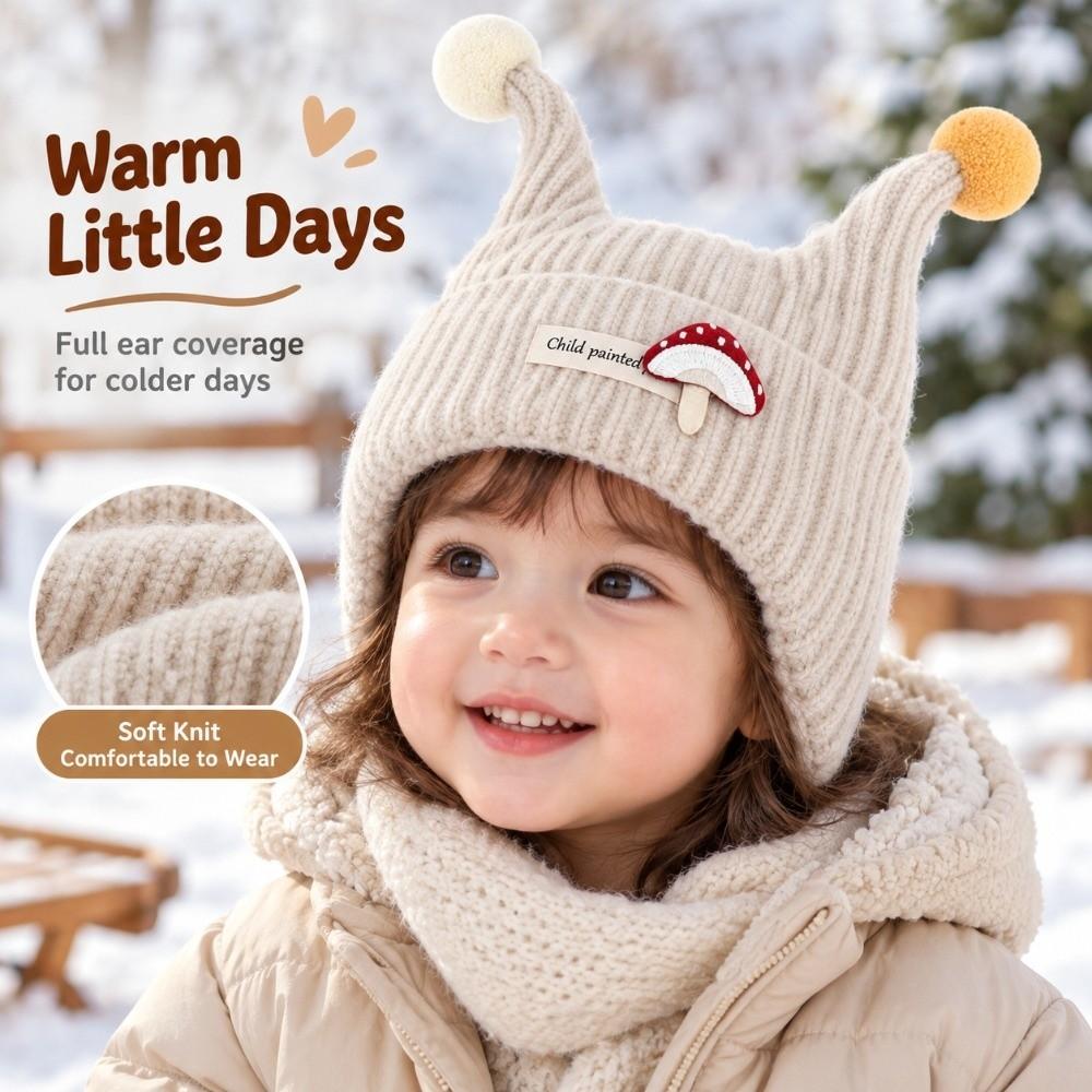 Wind Proof Infant Hat Knitted Fabric Earflap Cap Solid Color Pullover Hat Outdoor Use