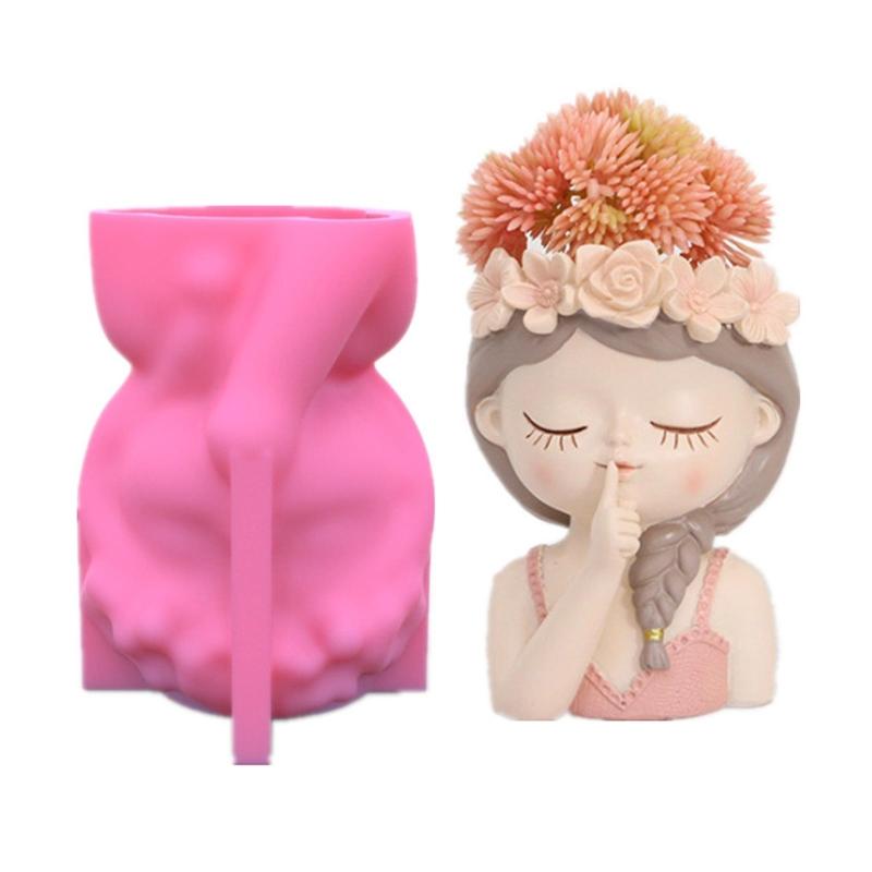 Geometric 3D Wreath Girl Gypsum Silicone Molds Storage Box Mold for Making Succulent Plant Pot Flower Pot Pen Holder