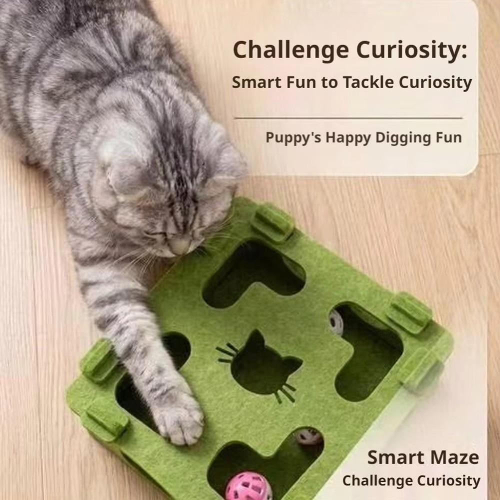 Felt Cat Maze Play Box Interactive Scratch Resistant Interactive Cat Toy with Bell Ball Bite Resistant Cat Puzzle Toy Self Play