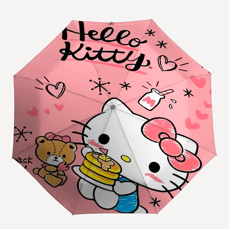 1pc Hello Kitty Pancake Breakfast Set with Automatic Open/Closed Umbrella, Portable Folding Design, 8-Bone Iron Frame Outdoor Umbrella, Ideal Gift for