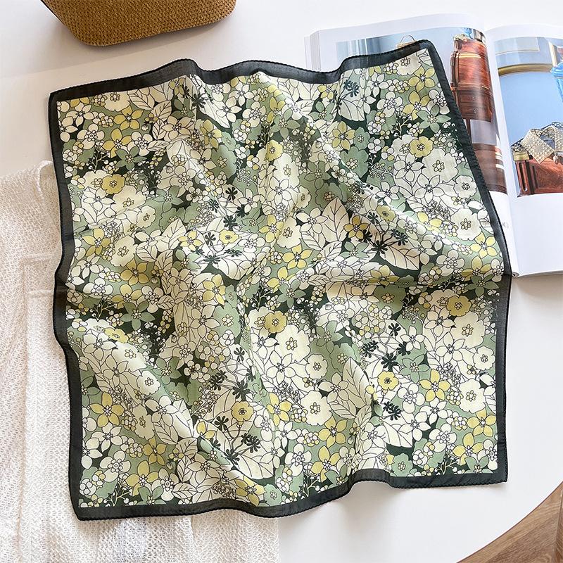 Hangzhou silk silk cotton square scarf women s summer thin fresh silk silk scarf versatile wear silk cotton blend headscarf 53cm