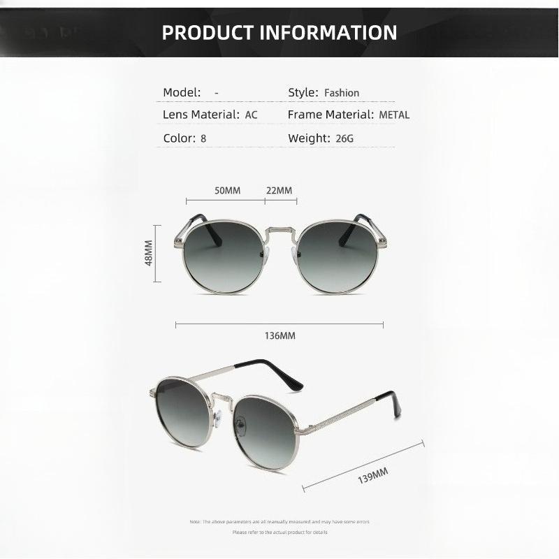 New Travel Style Metal Full Frame Sunglasses Fashionable Retro Round Frame Sunscreen Sunglasses Unisex Large Frame Glasses