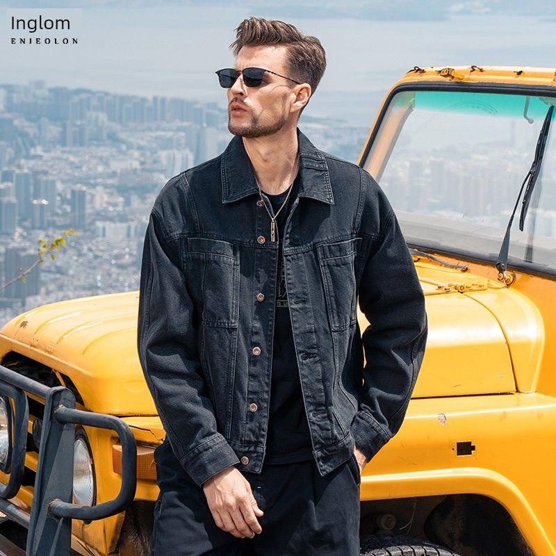 Yingjuelun American Retro Workwear Washed Denim Jacket Men's Lapel Silhouette Top Autumn and Winter Jacket
