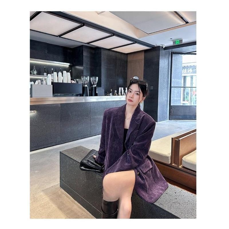 Korean Style Purple Corduroy Blazer Women Loose Fit Vintage Long Sleeve Spring Autumn High End Small Batch Suit