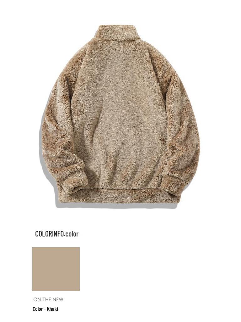 2025 Men's Arctic Fleece Half-Zip Hoodie - Casual Loose Fit, Warm Fluffy Stand Collar Pullover