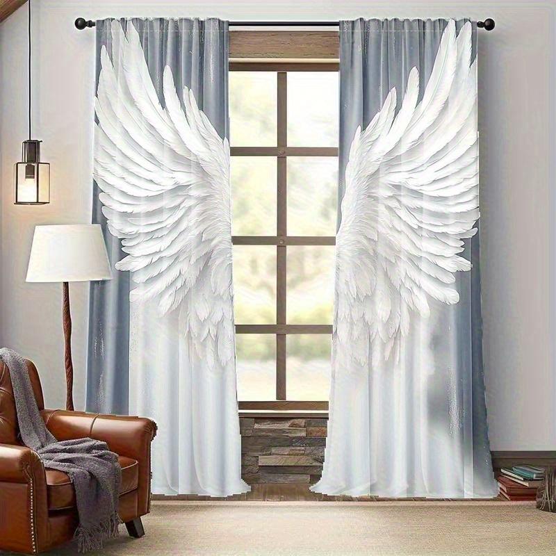 2pcs Angel Wings Print Curtains with Rod Pocket – for Living Room   Bedroom & Office Decor