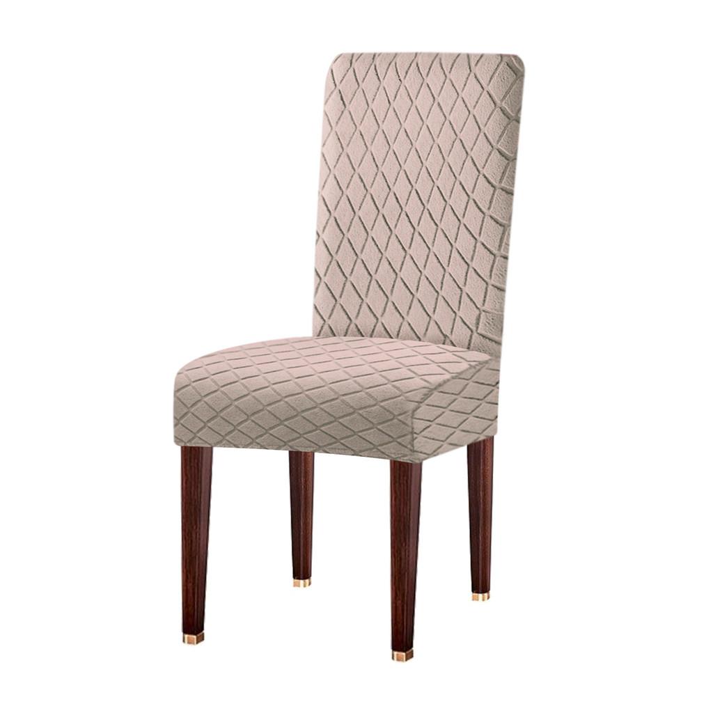 

Modern Minimalist Elastic Dining Chair Cover Square Grid Patterned Chair Slipcover Sand,02