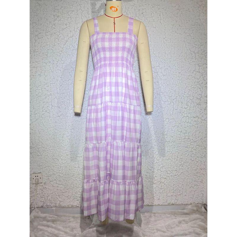 

Fashion New Arrival Elegant Sexy Sling Open Back Gingham Dress Sexy Suspender Plaid Dress Light purple 2XL
