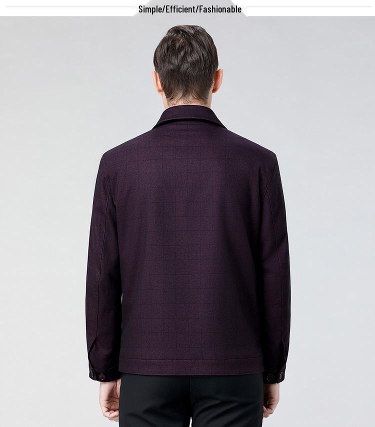 2026 Men's Business Casual Plaid Wool Jacket - Spring/Autumn, Middle-Aged Dad Fashion with Lapel