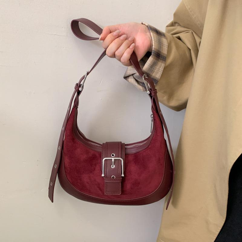 Casual retro suede bag 2025 new commuter large capacity women's shoulder underarm bag versatile messenger bag