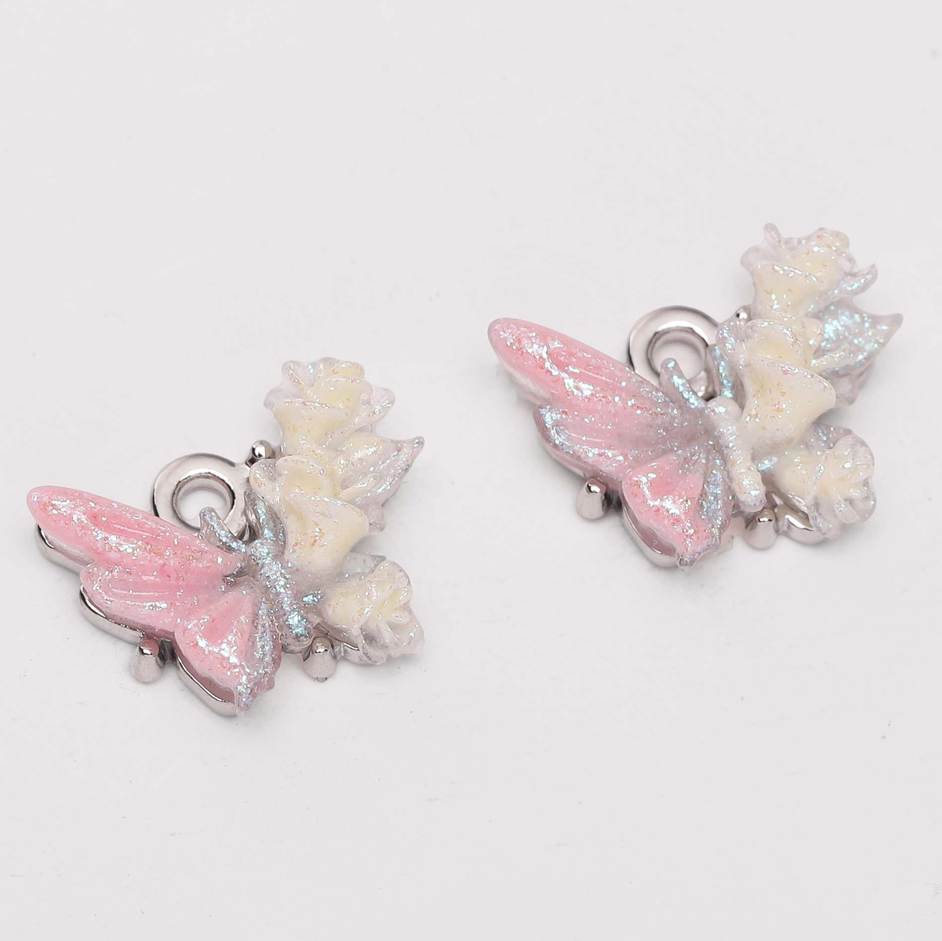 1pc Flower Butterfly Pendant Alloy Rhinestone Inlaid Butterfly Pendant Charm Bracelet Necklace Jewelry Pendant DIY Handmade 01#