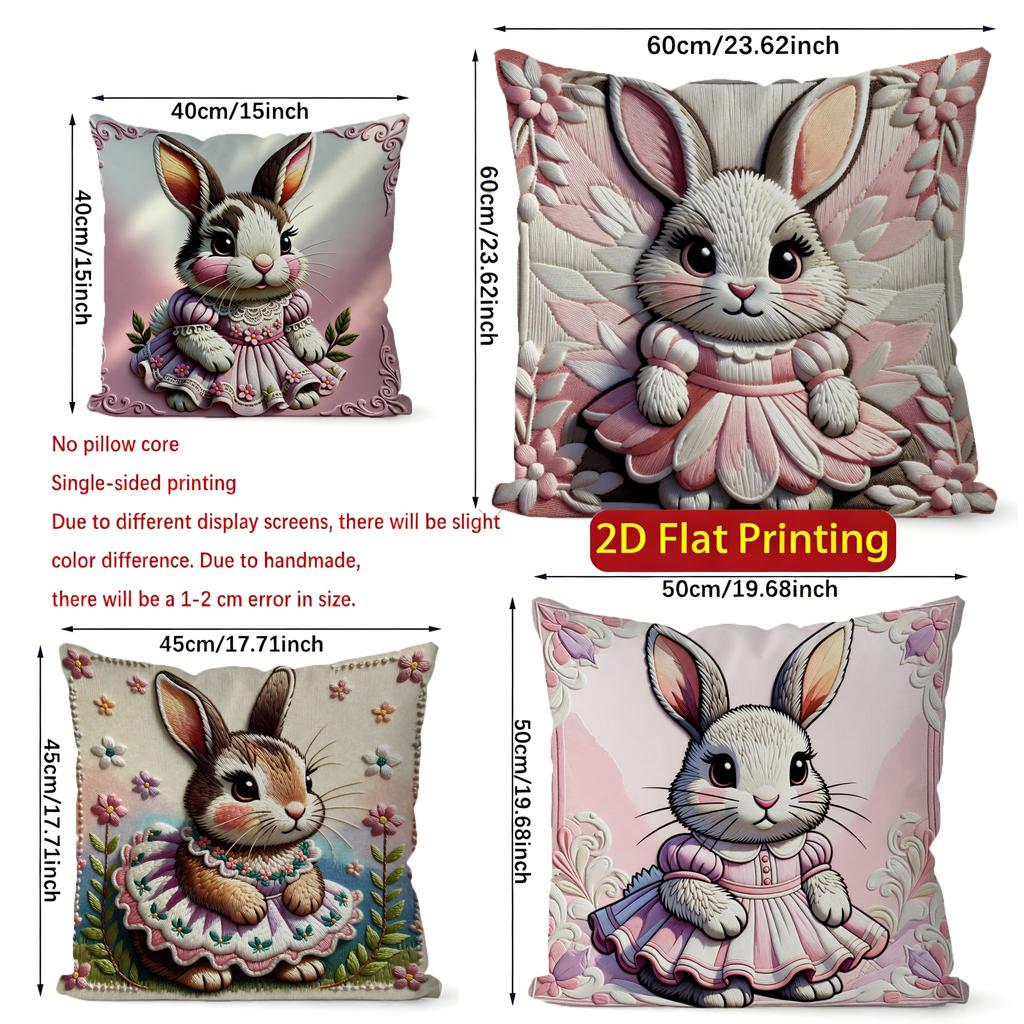 2D Cute Dressed Rabbits Pattern Pillow Covers Pattern Cushion Cover Suitable For Sofa Bedroom Car Pillow Cover