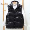 Women Winter Zip-up Vest Coat Thickened Padded Stand Collar Neck Protection Sleeveless Outerwear with Zipper Pockets Solid Color Keep Warm Waistcoat