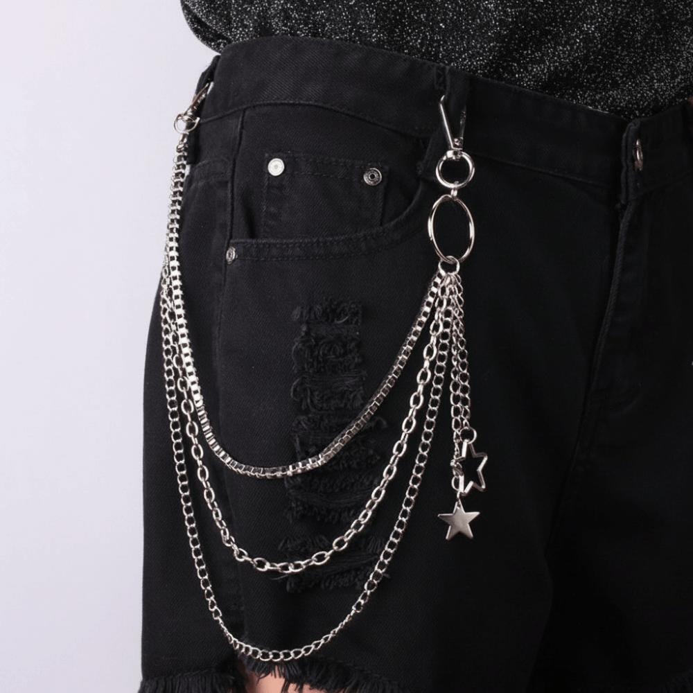 Fashion Punk Street Keychains Chain Skull Tassel Women Men Belt Chain Hip Hop Moon Star Biker Pants Chain Bag Accessories