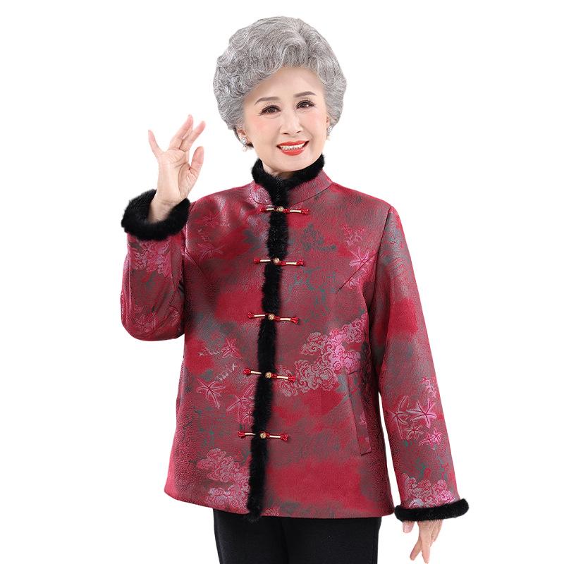 Women's Fur Velvet Winter Coat for Elderly Ladies