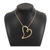 Exaggerated Metal Hollow Heart Shaped Earrings Necklace Set for Women Girls Fashion Gold Color Clavicle Chain Necklace Jewelry