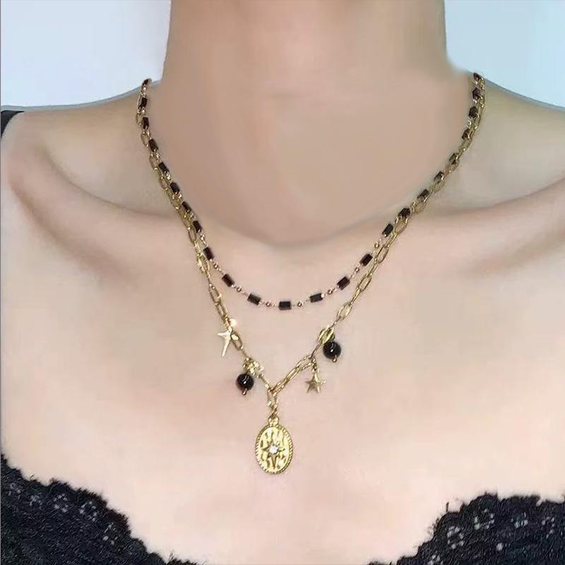 

New personalized Maillard double stacked sunflower cross necklace sweet cool snake pendant collarbone chain