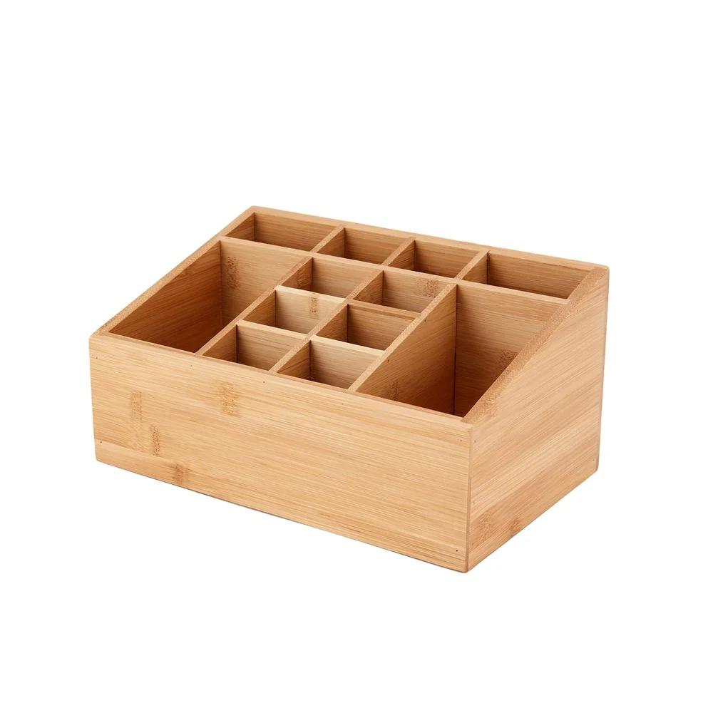 

Бамбуковый органайзер для ванной комнаты с 12 отделениями, корзина для хранения косметики, экологичный современный декор, держатель для туалетных принадлежностей для поддержания порядка United States