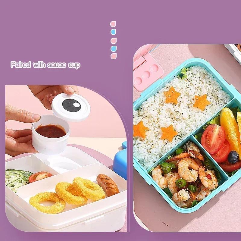 1PC Double Layer Portable Lunch Box For Kids With Sauce Box And Spoon Microwave Bento Boxes Dinnerware Set Food Storage Containe