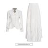 French Elegant Suit Women's Three-dimensional Embroidery Design Coat High-waist Pleated Skirt Two-piece Set