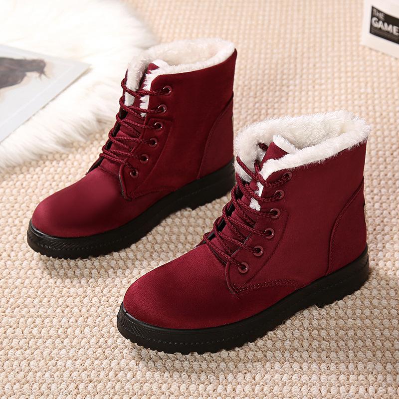 Women's Temu New Winter Korean-Style Ankle-Length Snow Boots - Plus-Size, Flat-Heeled, Fleece-Lined, Cotton-Padded