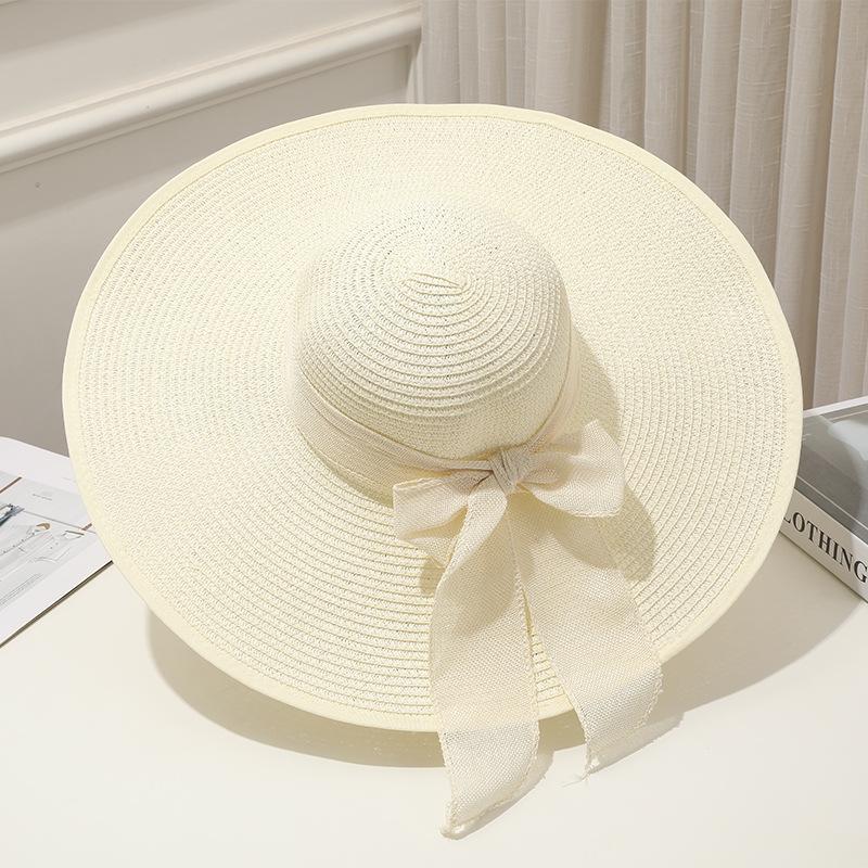 Summer Women Straw Hat Bowknot Wide Brim Floppy Panama Hats Female Outdoor Foldable Beach Sun Cap