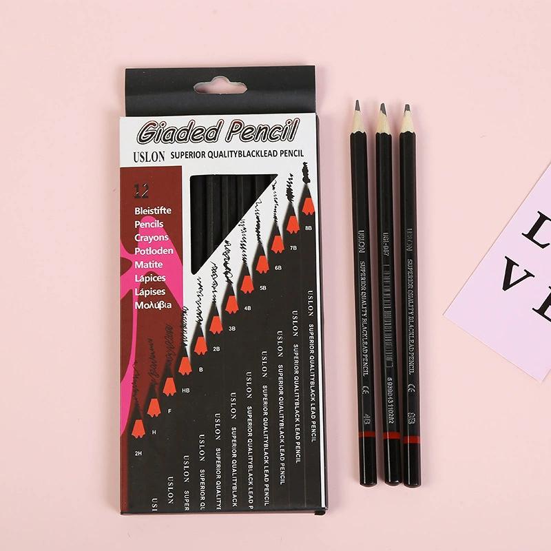 12Pcs/Set Wooden Pencils H-8B Professional Drawing Pencil Art Supplies Writing Stationery Items School Acsesories Gift
