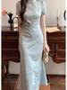 2026 Summer New Chinese Style Slimming Dark Jacquard Cheongsam Dress