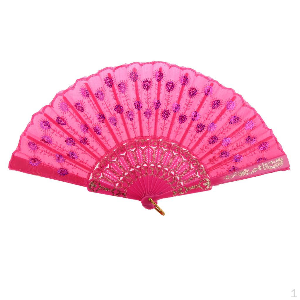 

Розовый тканевый веер для руки Бронзовые пайетки Пластиковый складной кошелек Подарок для девочки на вечеринку