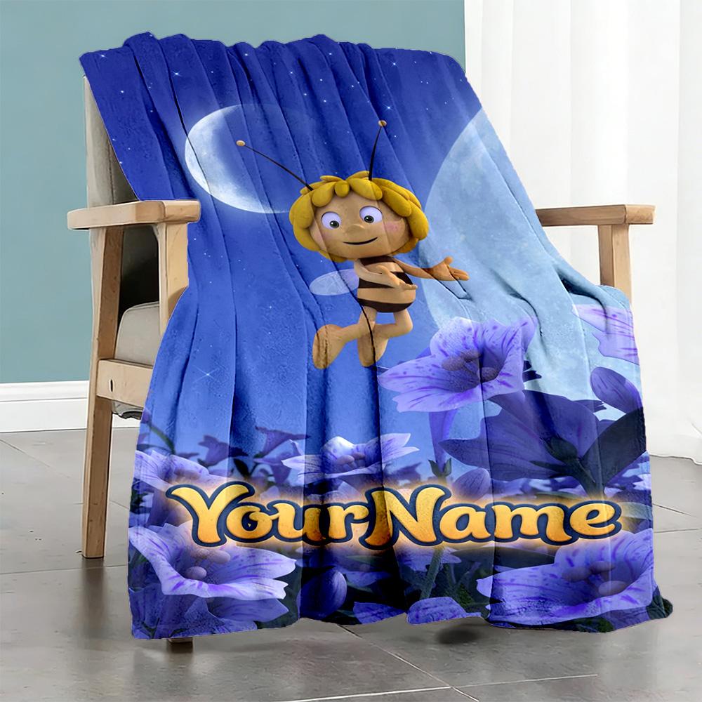 Biene Maja Customize Text Blanket Lightweight Customizable Blanket Soft Warm Cozy Throw For Seaside Bed Picnics Livingroom Four Seasons Universal