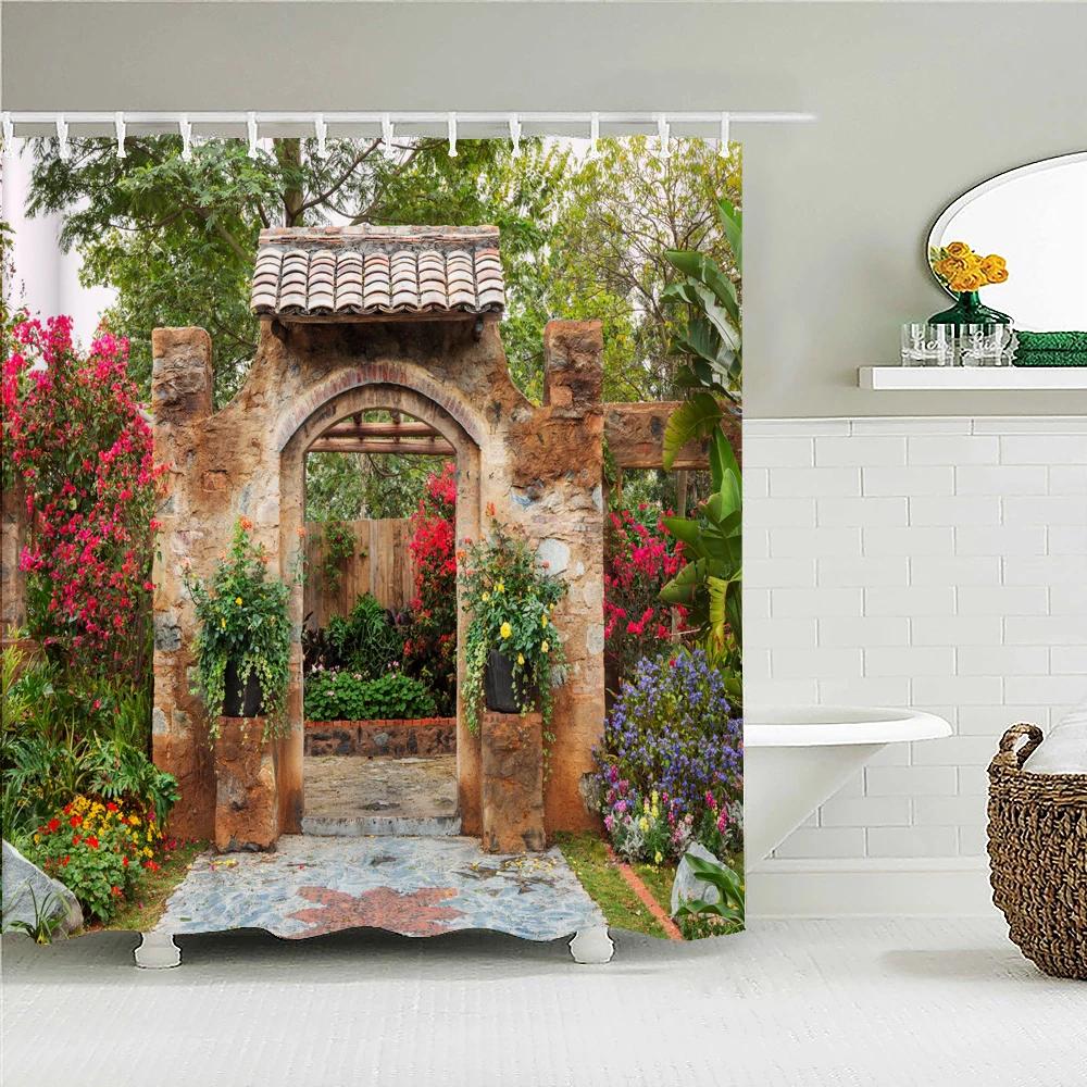 

Town Street Scenery Shower Curtains Home Decor Polyester Fabric Bathroom Shower Curtains Oil Painting Waterproof Bath Curtains W60H190(CM)-1 Pcs
