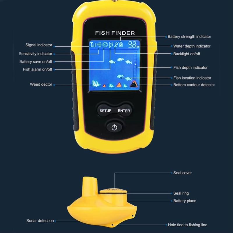 FFCW1108-1 Drahtloser Sonar-Fischalarm Fischfinder Unterwasser-Echolot Fischdetektor Outdoor-Zubehör Tragbarer Fischfinder