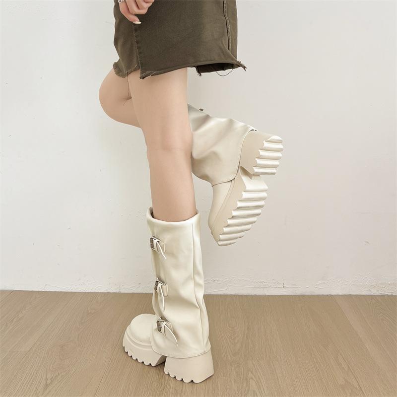 Off-white fashion popular thin medium and long boots women's shoes 2025 new autumn small thin thick heel Martin boots