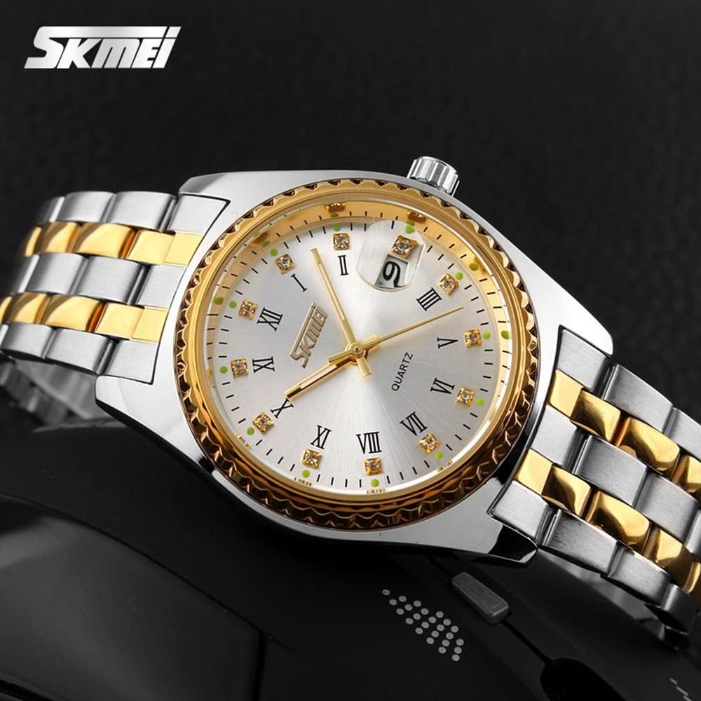 SKMEI Couple Wristwatch Set Men and Women Classic Gold Silver Stainless Steel Waterproof Luxury Gift Wedding Mother's Day Father's Day Pair Gift
