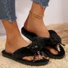 Fashion Retro Flower Detor Fur Flip Flops Women Comfort Faux Fur Warm Plush Slippers Woman Soft Slip On Light Cotton Slides Female